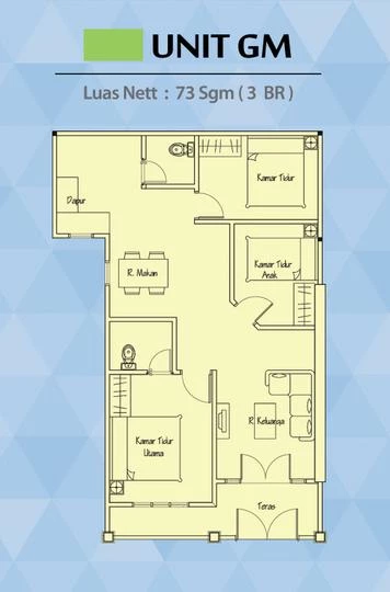 Apartemen Teluk Intan Tipe 3 Bedrooms A